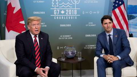 President Donald Trump og Canadas statsminister Justin Trudeau kritiserer Kina. Her fra et møte mellom dem i juni ifjor i forbindelse med G7-toppmøtet i Quebec i Canada.