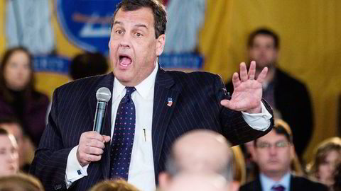 Chris Christie på folkemøte i den lille byen Mooretown ifjor.  Foto: Johannes Worsøe Berg