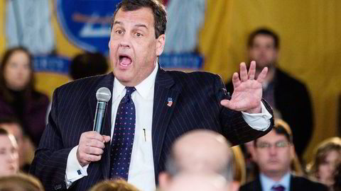 Moorestown, New Jersey, USA, 25.02.2015 på bildet, New Jersey Guvenør Chris Christie på folkemøte i den lille byen Mooretown, der han tar spørsmål fra alle som møter opp, sak, Chris Christie er aktuell til å stille som presidentkandidat til valget i 2016, foto: Johannes Worsøe Berg