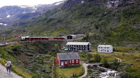 Bergensbanen på vei inn i tunnellen etter Myrdal stasjon.