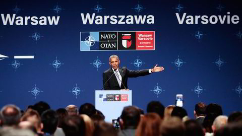 Natos oppfatning er at terskelen for å bruke kjernevåpen på russisk side er senket. Forsvarsalliansen og USAs president Barack Obama svarer med et tydelig signal om at atomvåpen også er en del av Natos avskrekking. Foto: Markus Schreiber/AP/NTB Scanpix