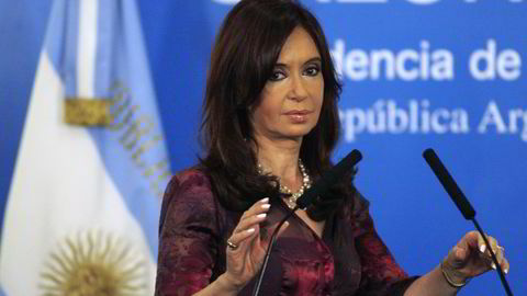 Argentinas president Cristina Fernandez de Kirchner, her avbilet fra en pressekonferanse tidligere i år. Kun få timer gjenstår før Argentina misligholder gjeldsforpliktelsene sine.