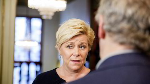GIR SEG IKKE. Finansminister Siv Jensen (Frp). FOTO: Fredrik Bjerknes