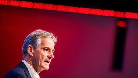 Leder Jonas Gahr Støre i Arbeiderpartiet snakket ut om valgkampen på LOs tradisjonsrike kartellkonferanse på Gol onsdag. Her taler han til Fagforbundets landsmøte dagen før.