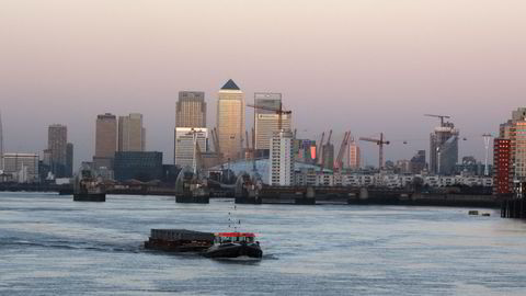 Fra Canary Wharf i London, der blant annet HSBC, som er en av verdens største banker, har sitt hovedkontor. Foto: REUTERS/Russell Boyce