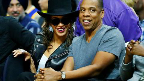 Ekteparet Beyoncé og Jay Z på NBA-basketballkamp mellom Los Angeles Clippers og Golden State Warriors.