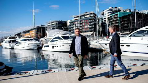 Gründerne i Kruser, Christer Ervik, til venstre, og Thorbjørn Rekdal starter opp et tilbud for båtdeling i Oslofjorden i år. Foto: Fartein Rudjord