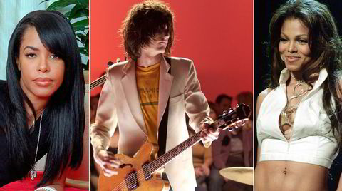 2001: Janet Jackson (til høyre) var årets store artist, Aaliyah (til venstre) en personlig favoritt, mens Nick Valensi og The Strokes kom fra privilegerte hjem og vakte oppstuss med downtown Manhattan-rock, skriver Audun Vinger.