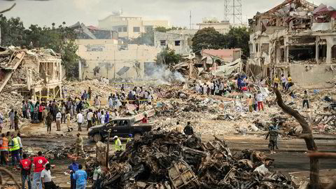 Bilbomben som gikk av i Somalias hovedstad Mogadishu lørdag førte til enorme skader.