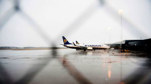 To fly fra Ryanair av typen Boeing 737-800 parkert pÂ Moss lufthavn Rygge i februar i fjor.