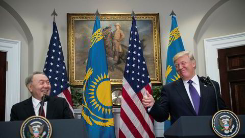 Det var god stemning da USAs president Donald Trump tirsdag tok i mot sin kollega fra Kasakhstan, Nursultan Nazarbajev, i Det hvite hus.
