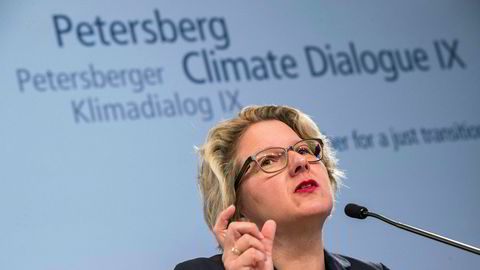 Miljøminister Svenja Schulze under et klimamøte i Berlin mandag.
