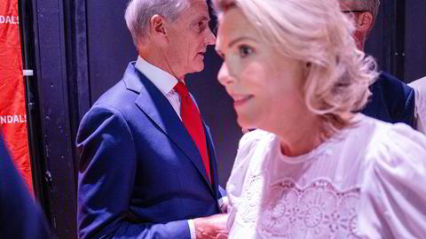 Frp-leder Sylvi Listhaug advarer statsminister Jonas Gahr Støre mot å utnevne sin partifelle til toppjobben i USA. Her er de på partilederdebatten i Arendal i august.