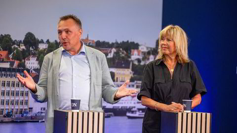 Høyres ordførerkandidat Marit Warncke i Bergen og Tore O. Sandvik, Ap