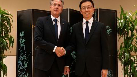 Det har vært en rekke toppmøter mellom USA og Kina siden i sommer. Her møter utenriksminister Antony Blinken Kinas visepresident Han Zheng i New York i september.