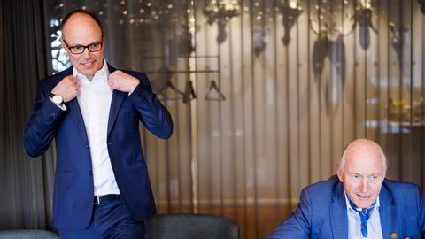 – Det er med stor sinnsro jeg nå trer tilbake som Eiendomsspars administrerende direktør etter 40 års virke, sier Christian Ringnes (til høyre). Sigurd Stray tar over sjefsstolen.