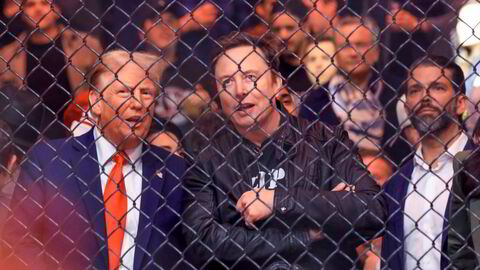 Donald Trump, Elon Musk og Donald Trump Jr. (til høyre) ledet en stor delegasjon i forbindelse med UFC 309 i Madison Square Garden. Musk og Robert F. Kennedy jr. forsøker å  påvirke valget av ny finansminister.