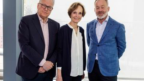 NHST Holding-sjef Baard Haugen, styreleder i NHST Holding, Anette Olsen, og konsernsjef i DN Media Group, Amund Djuve.