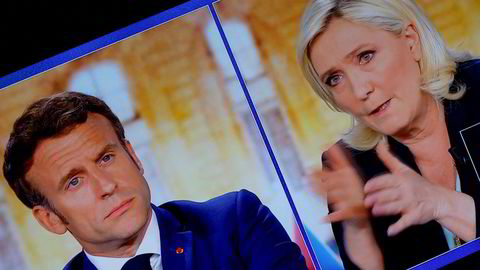 President Emmanuel Macron og motkandidaten Marine Le Pen under debatten i Paris onsdag kveld.
