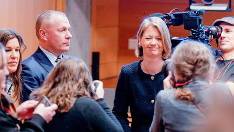 Oljefondssjef Nicolai Tangen og sentralbanksjef Ida Wolden Bache på presentasjonen av resultatet for Oljefondet i fjor.