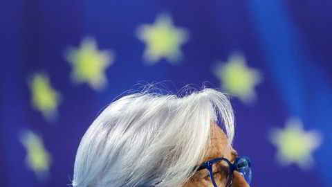 Sentralbanksjef Christine Lagarde i Den europeiske sentralbanken (ECB). Bildet er tatt under pressekonferansen like etter ECBs rentemøte i desember 2023.