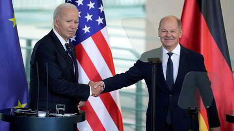 President Joe Biden på besøk hos forbundskansler Olaf Scholz i Berlin 18. oktober.