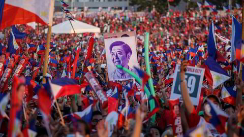 Det har vært stor interesse rundt presidentvalget på Filippinene. Ferdinand Marcos Jr. ledet på meningsmålingene før valget mandag 9. mai. Her fra Paranaque City ved hovedstaden Manila i helgen.