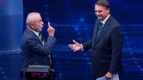 Søndag avgjøres det hvem av disse to kamphanene som skal styre Brasil de neste fire årene. Lula da Silva (til venstre) hadde lenge en klar ledelse over Jair Bolsonaro, men nå er det betydelig jevnere mellom de to.