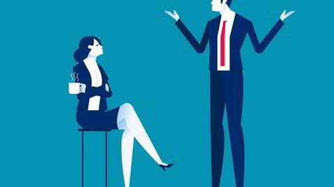 Couple discussing during meeting. Business coffee break vector illustration