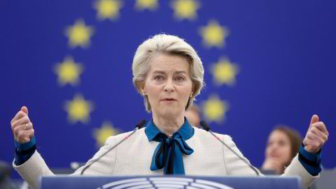 EU-kommisjonens leder Ursula von der Leyen i EU-parlamentet i forrige uke.