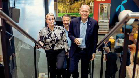 Finansdirektør Tone Bachke (fra venstre), Norden-sjef Jørgen Rostrup og konsernsjef Sigve Brekke i Telenor.
