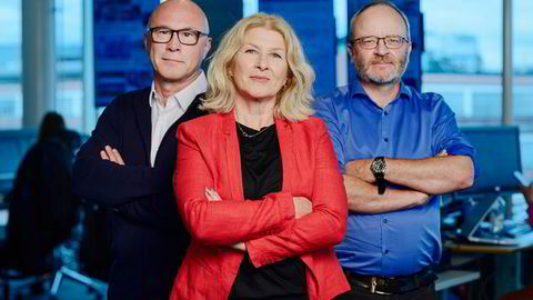 Finansredaktør Terje Erikstad, kommentator Anita Hoemsnes og børskommentator i DN Thor Chr. Jensen. Finansredaksjonen.