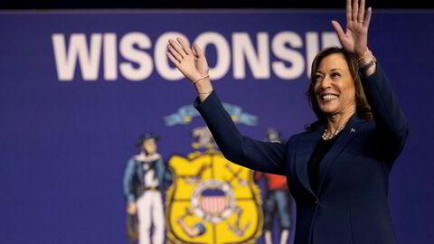 Visepresident og potensiell presidentkandidat Kamala Harris under sitt første valgkampmøte i Wisconsin tirsdag.