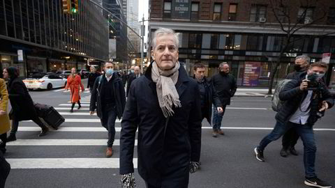 Jonas Gahr Støre var på besøk i New York i januar.