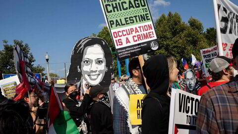 Propalestinske demonstranter utenfor Demokratenes landsmøte i Chicago.