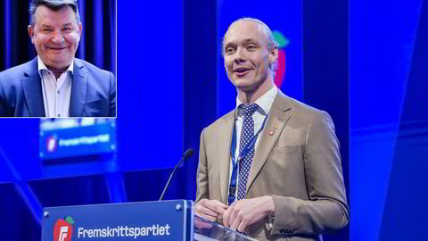 Simen Velle og Tor Mikkel Wara kan være fornyelsen Oslo Frp trenger, skriver Ola Svenneby. Velle her på Frps landsmøte søndag.