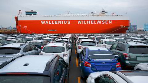 Wallenius Wilhelmsens skip Theben til kai i Yokohama, Japan, for noen år siden.