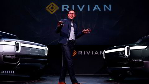 R.J. Scaringe er administrerende direktør i Rivian. Her introduserer han selskapets helelektriske suv og pickup på et roadshow i Los Angeles i 2018.