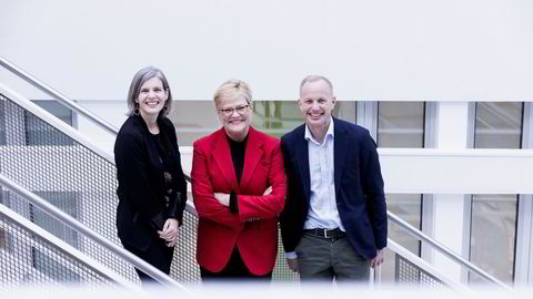 Cicero-sjef Kristin Halvorsen, flankert av Shades of Green-gründerne Christa Clapp og Harald Francke Lund.