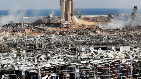 Seismikkselskapet TGS saksøkes for 250 millioner dollar etter denne eksplosjonen. Bildet viser havneområdet i Beirut som ble rammet av den tragiske eksplosjonen 4. august 2020.