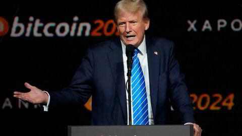 FILE - Republican presidential nominee former President Donald Trump speaks at the Bitcoin 2024 Conference July 27, 2024, in Nashville, Tenn. (AP Photo/Mark Humphrey, File)