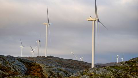 Bildet viser Storheia vindpark i Åfjord kommune i Trøndelag.