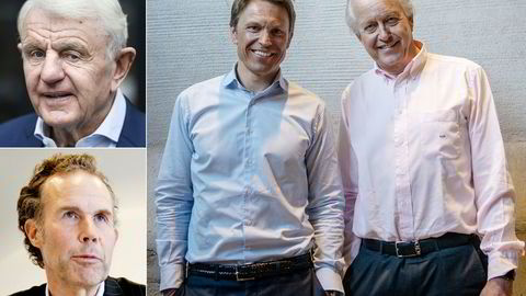 Fyrer løs mot John Fredriksen: Knut K. Heje (med far Knut G. Heje i hovedbildet til høyre), Egil Stenshagen (øverst til venstre) og Anders Endreson. Investorene er bekymret for at Aeternums største eier tar kontroll over fondets fremtid og at forvalter Vegard Søraunet blir erstattet.