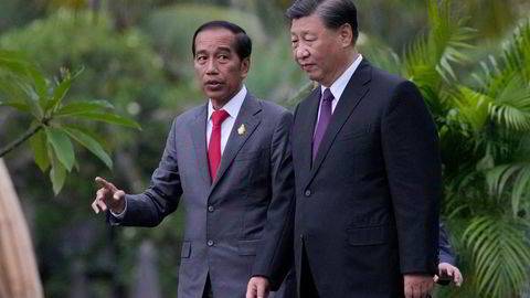 Indonesias president Joko Widodo (til venstre) har vært vertskap for statsledere for verdens største økonomier denne uken. Her sammen med Kinas president Xi Jinping under G20-møtet på Bali på onsdag.