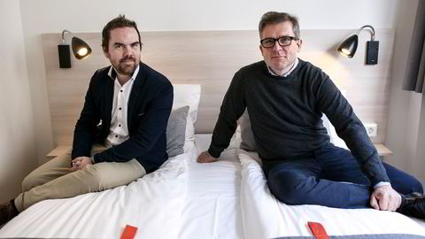 Citybox-gründer Martin Smith-Iversen (til høyre), her sammen med daglig leder Eivind Hjulstad, henter nye millioner for å finansiere målet om å bli en av de ledende hotellkjedene i budsjettsegmentet i Europa.