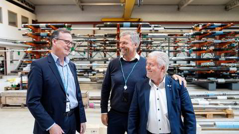 De to superlønnsomme Stavanger-baserte oljeserviceselskapene Interwell og PTC slår seg sammen i det som trolig er en milliardtransaksjon. Thormod Langballe i Interwell (fra venstre), styreleder Kjell-Erik Østdahl og Rolf Håland i PTC.