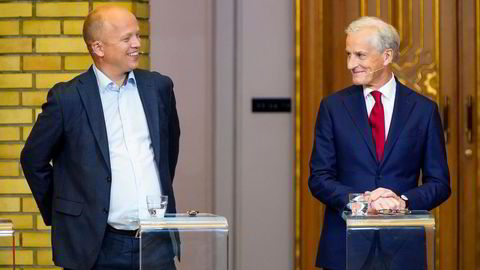 Finansminister Trygve Slagsvold Vedum (Sp) og statsminister Jonas Gahr Støre (Ap).