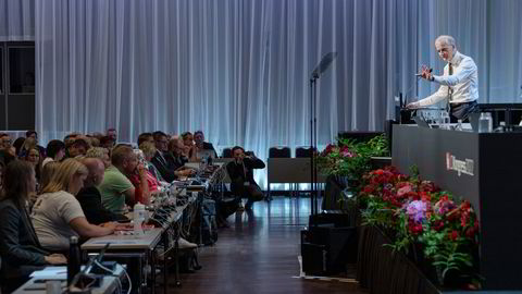 Statsminister Jonas Gahr Støre (Ap) på LO-kongressen på Youngstorget i Oslo.