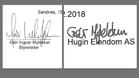 Underskriften til venstre tilhører Geir Mykletun og er hentet fra et regnskap i Brønnøysund. Underskriften til høyre er satt på en fiktiv avtale.