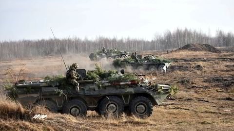 Ukrainske styrker med militærøvelse i forrige uke i Zhytomyr-regionen.